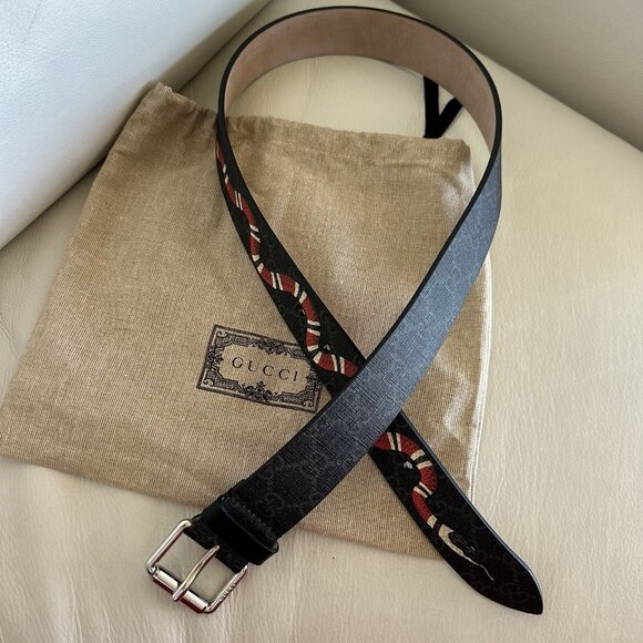 New GUCCI Monogramme Kingsnake Black Luxury Designer Belt Size 80/32 3.5cm width - Picture 2 of 7